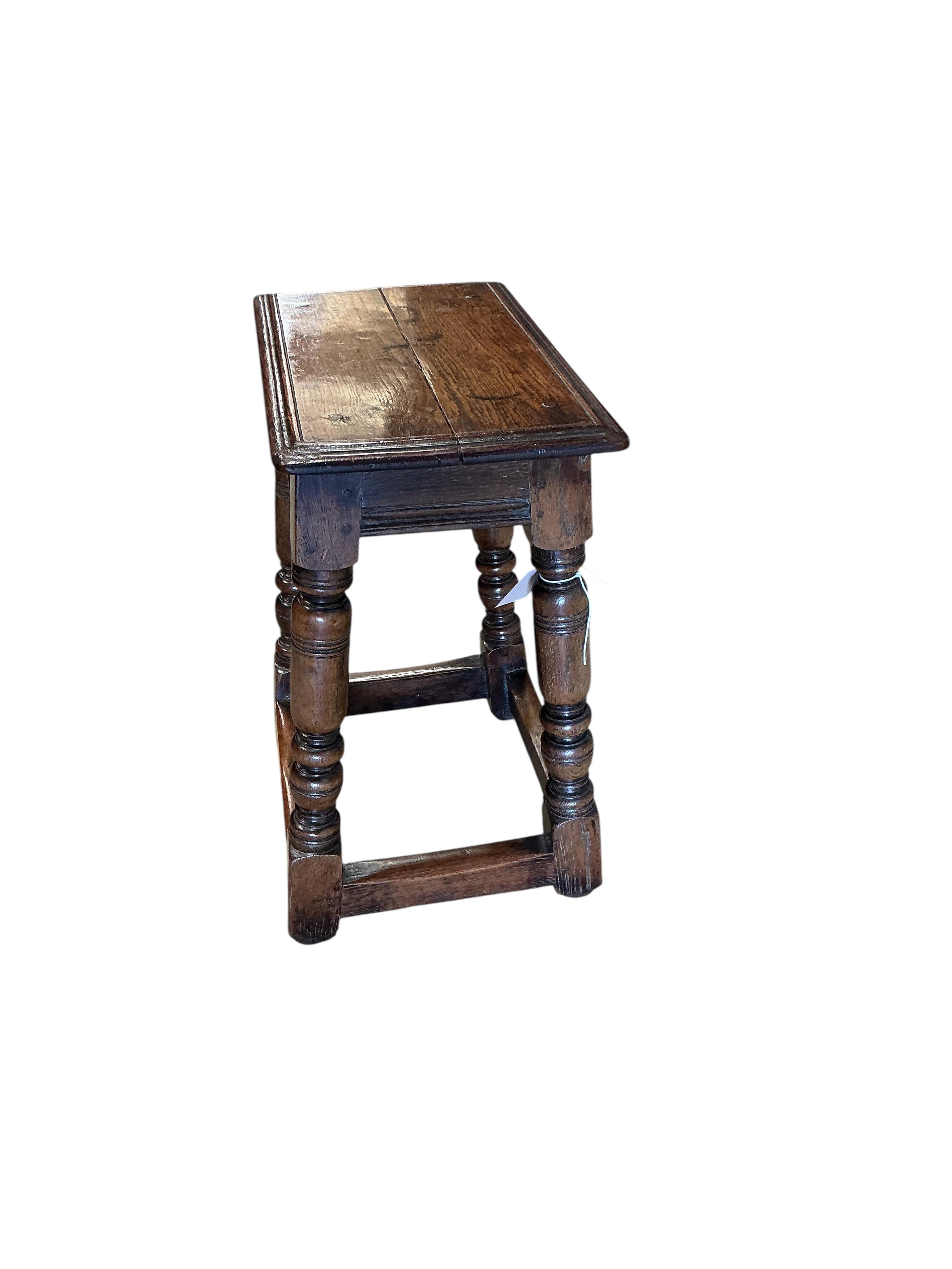 A Victorian oak joint stool, width 44cm, depth 26cm, height 52cm
